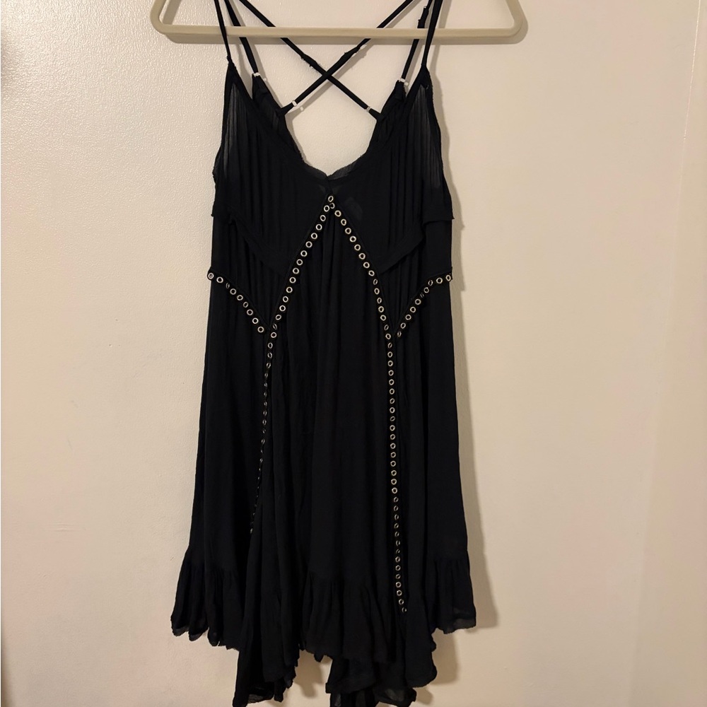 Free people Black Strappy Dress with Silver Accents